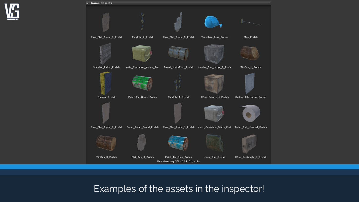 screenshot of prefabs in the unity inspector