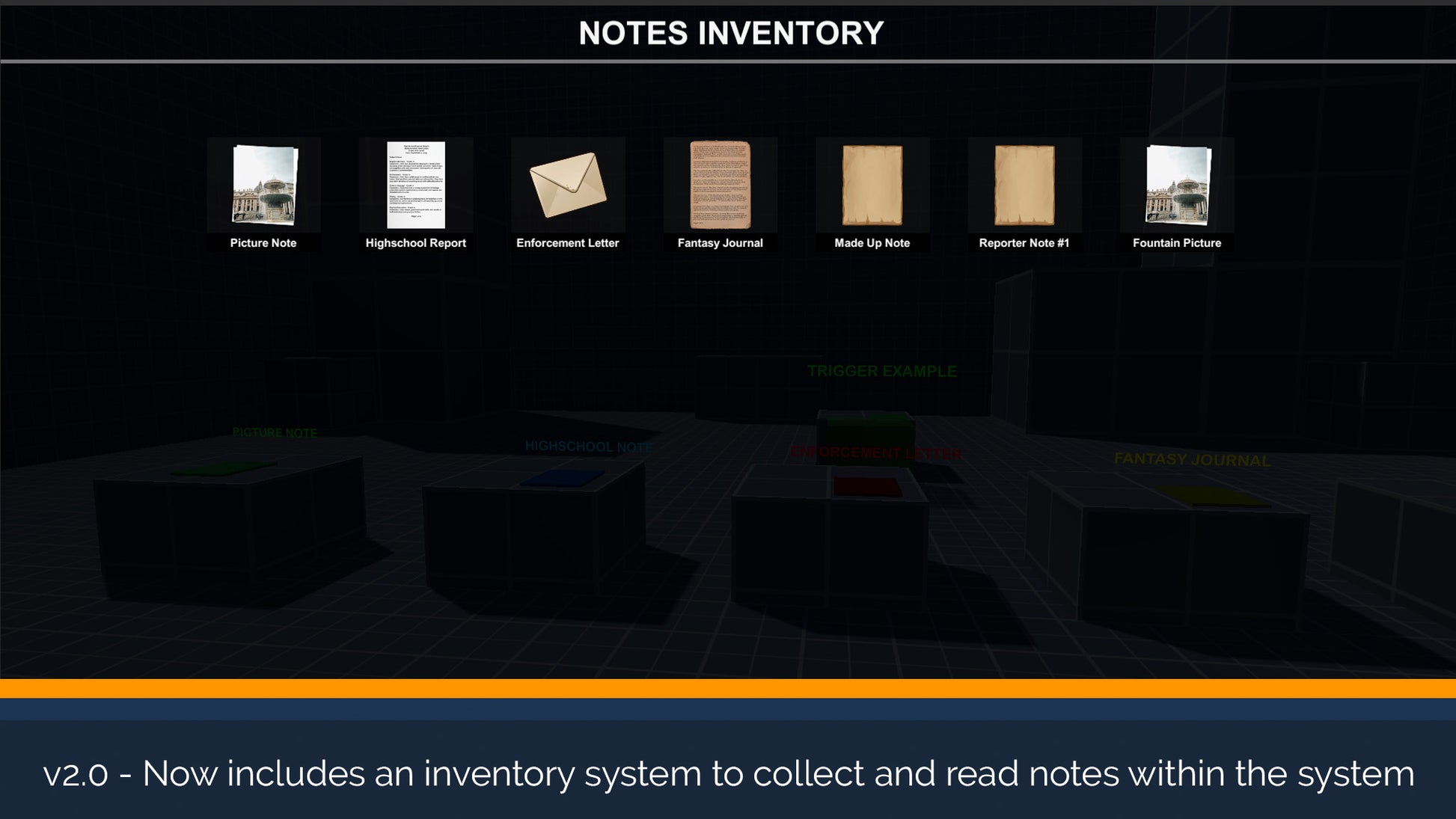 screenshot of inventory of notes system