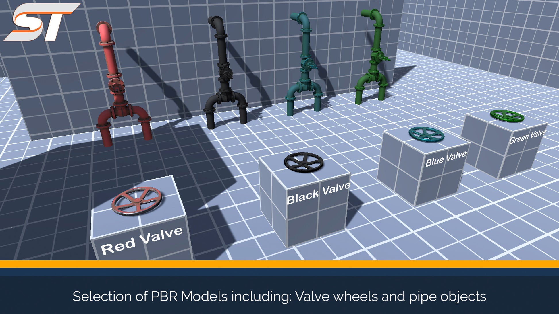 screenshot of valves and pipes in the unity demo scene