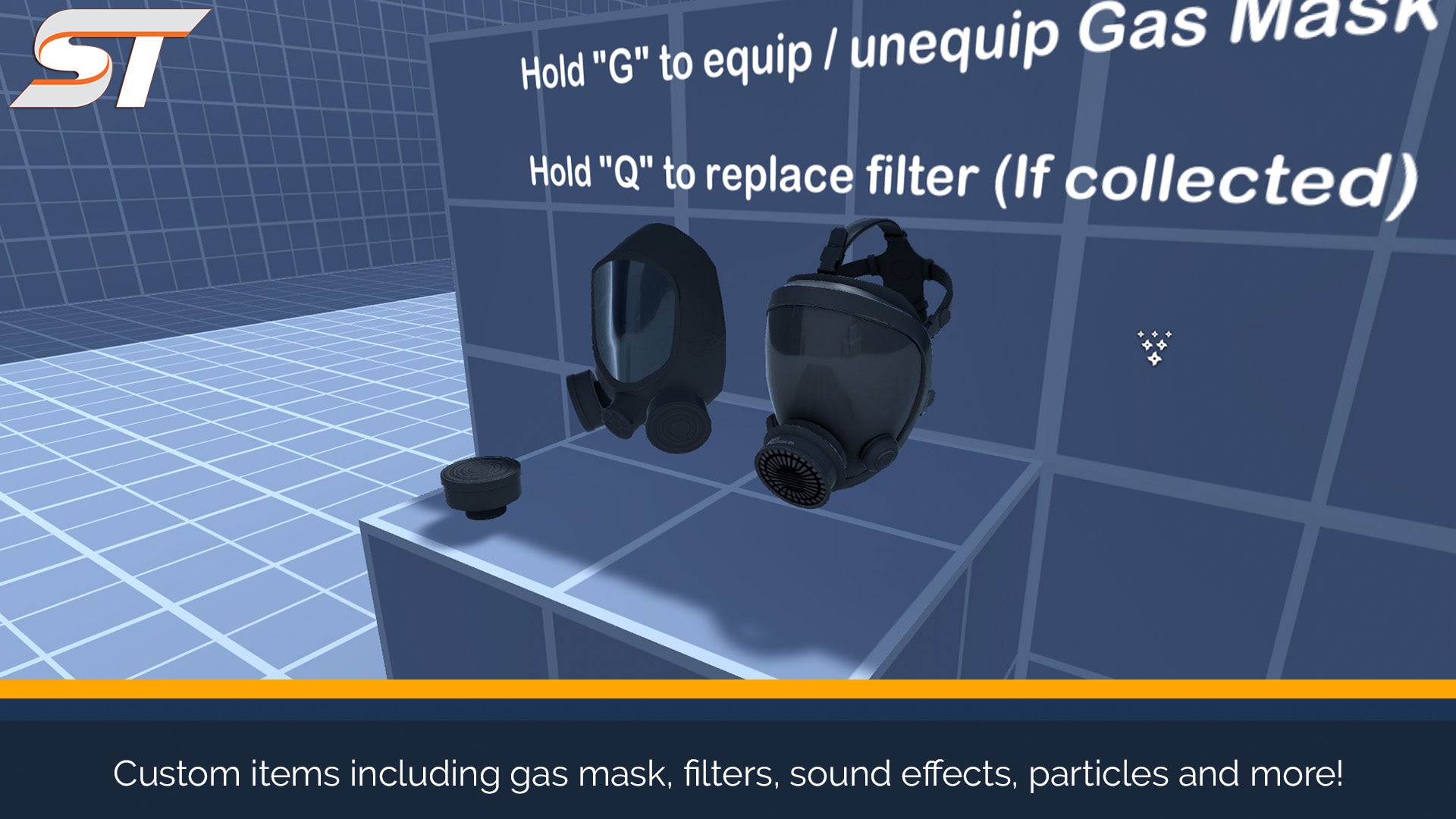 screenshot of gas masks in the unity scene