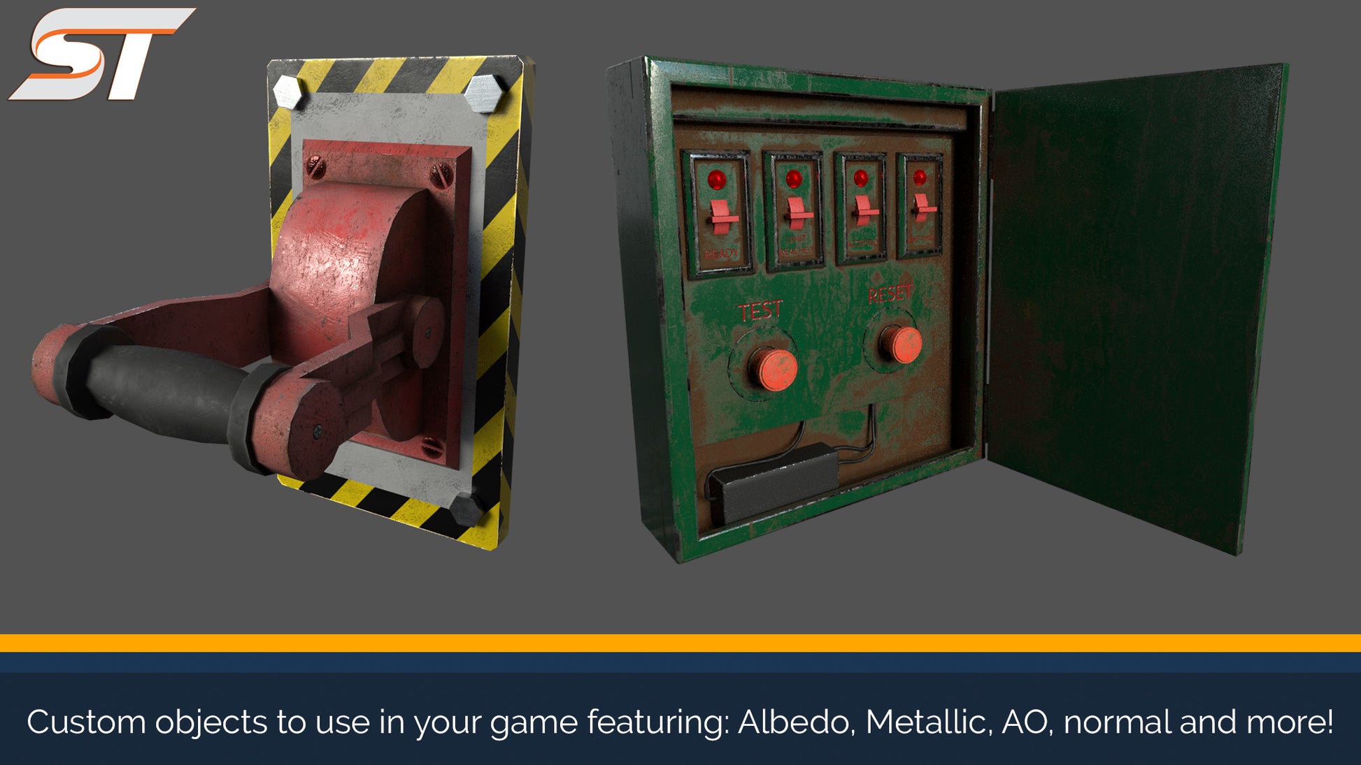 screenshot of lever and power box pbr 3d model